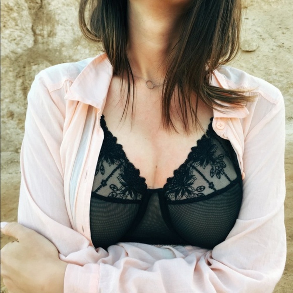 NEW handmade black mesh bra 36B